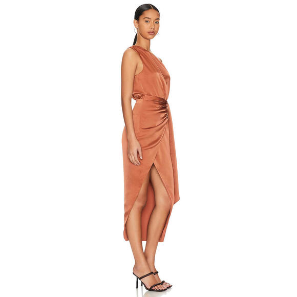 MISHA Brooks Satin Midi Dress one shoulder Copper size XS New $378 msrp - Picture 2 of 8
